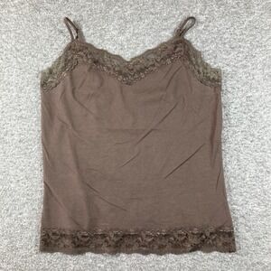 Van Heusen Women Lace Trim Spaghetti Strap Brown Tank Top Size Medium Y2k